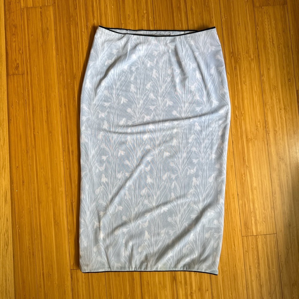 Miaou Light Blue Floral Midi Pencil Skirt